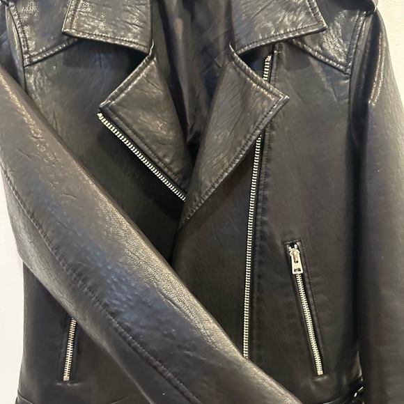 Topshop Classic Faux Leather Biker Jacket - Black (Size 4) - Picture 7 of 8